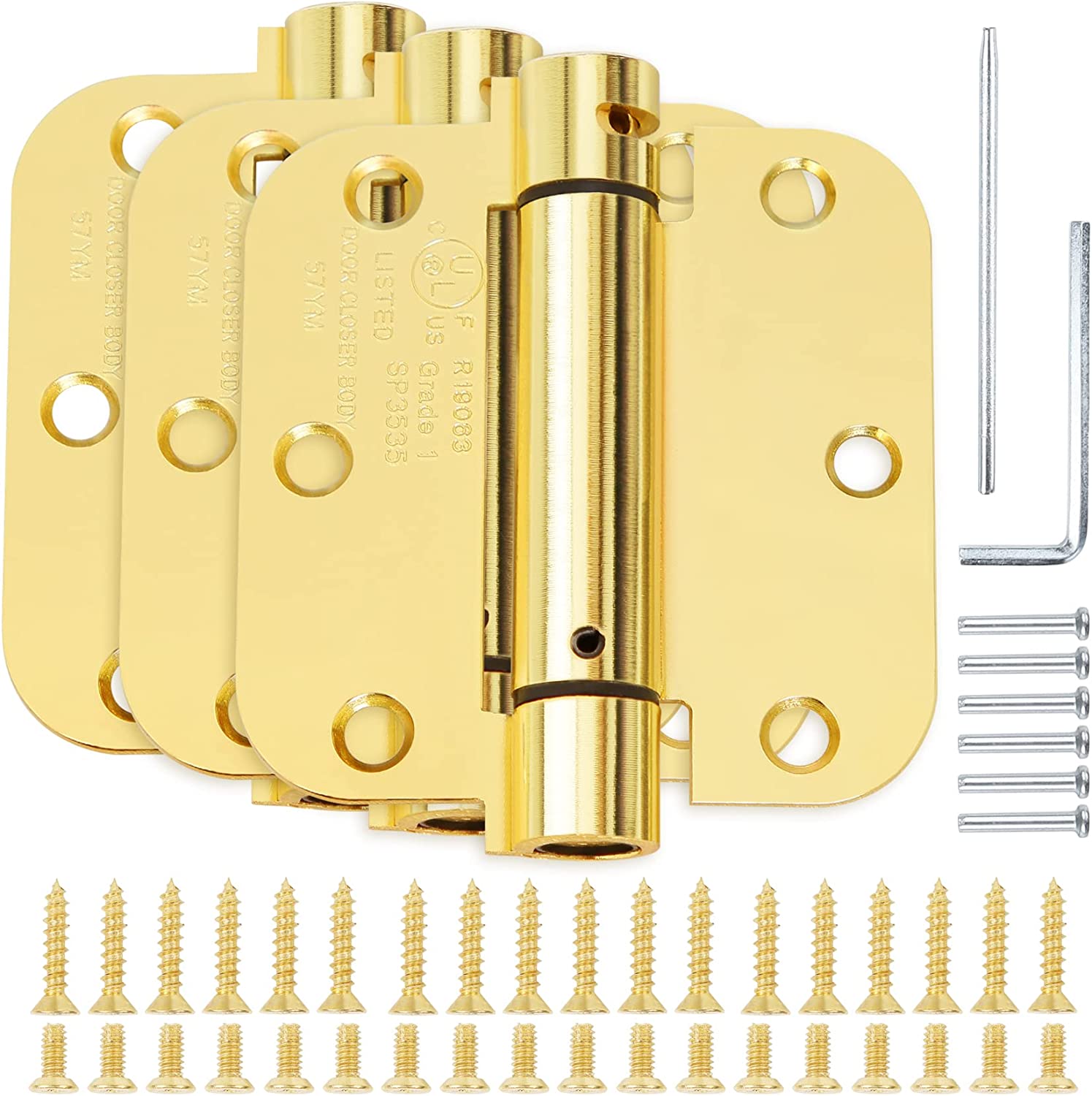 3.5 inch polished brass self-closing door hinges